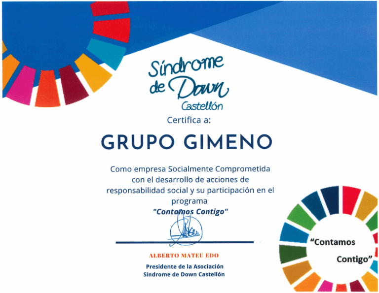 Grupo Gimeno distinguido por la Fundación Síndrome de Down Castellón por su colaboración en proyectos de integración